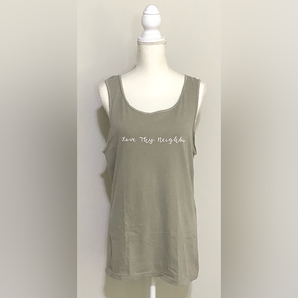 Comfort Colors Tops - Comfort Colors Women S Love Thy Neighbor Cotton Green Tank Top Boho Activewear